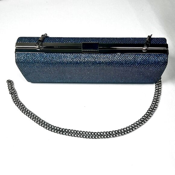 ✨ Blue Metallic Crossbody Clutch with Chain Strap – Elegant Formal Evening Bag ✨ - Picture 3 of 6